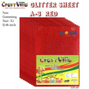 GLITTER SHEET A/3 RED (10PCS)-CRAFT VILLA