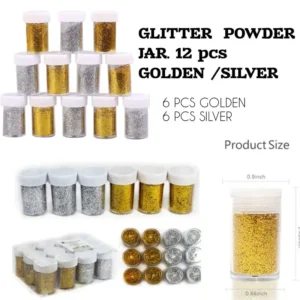 GLITTER POWDER SILVER+GOLDEN (12 PC JAR)