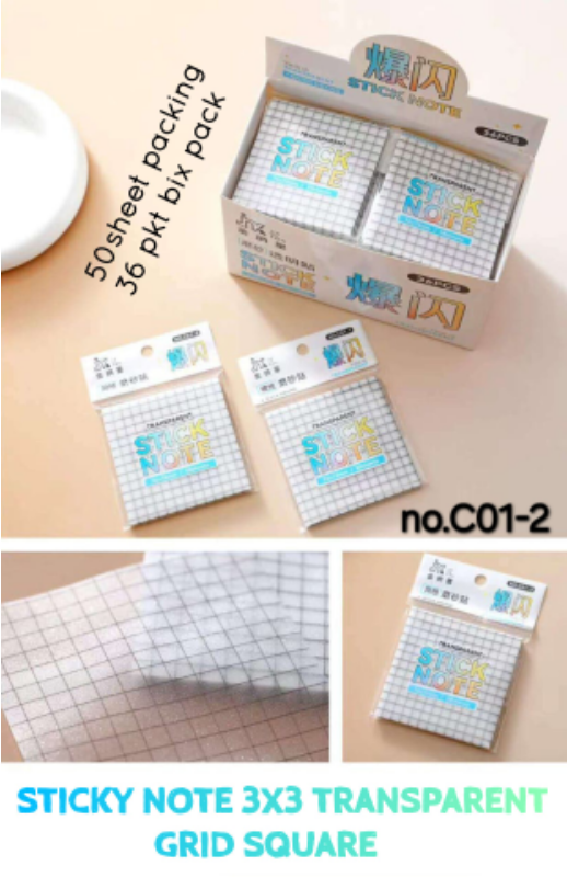STICKY NOTE 3×3 TRANSPARENT GRID SQUARE (50 SHEET) - Ahuja Pen Mart
