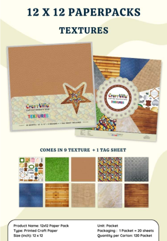 TEXTURS PAPER PACK 12×12" (20PCS)-CRAFT VILLA