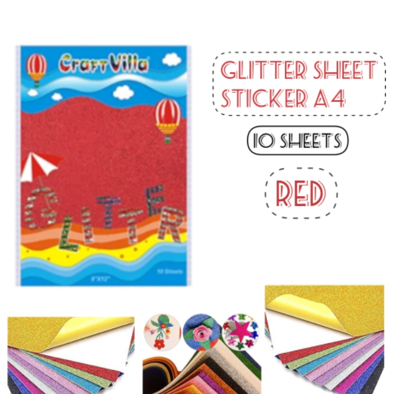 GLITTER SHEET GUMMING RED A/4-CRAFT VILLA