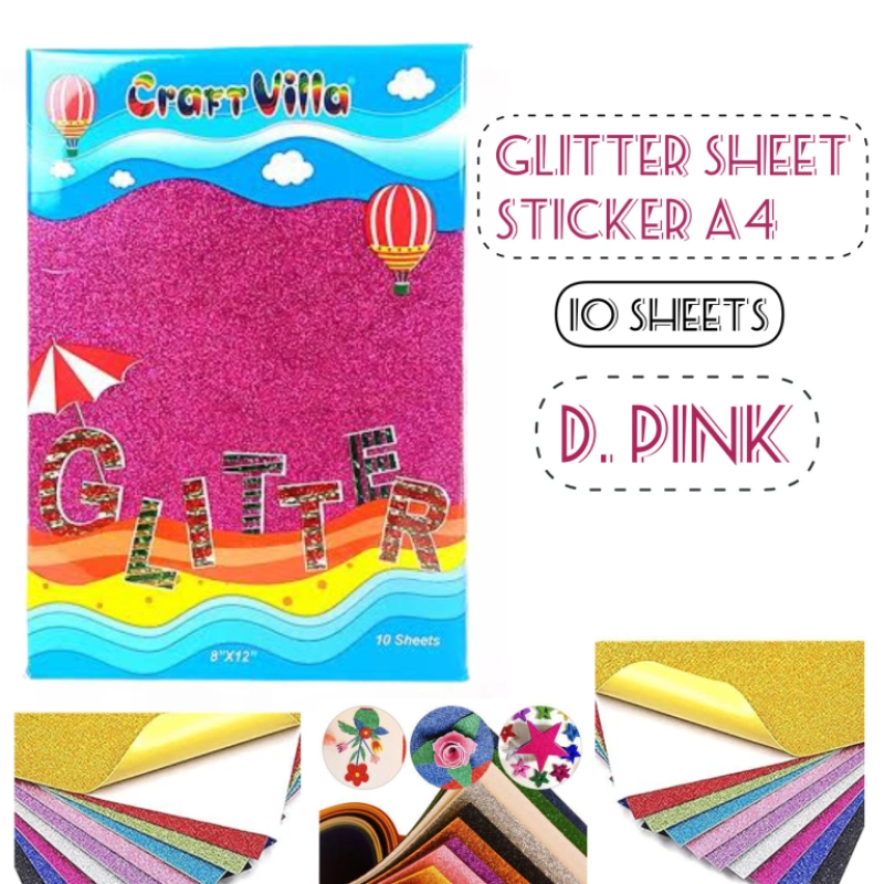 GLITTER SHEET GUMMING DARK PINK A/4-CRAFT VILLA