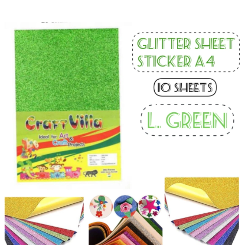 GLITTER SHEET GUMMING LIGHT GREEN A/4-CRAFT VILLA